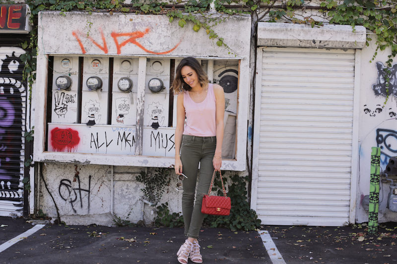 Louise Roe JBrand Skinny Cargo Pants Pink Tank - Front Roe fashion blog 12