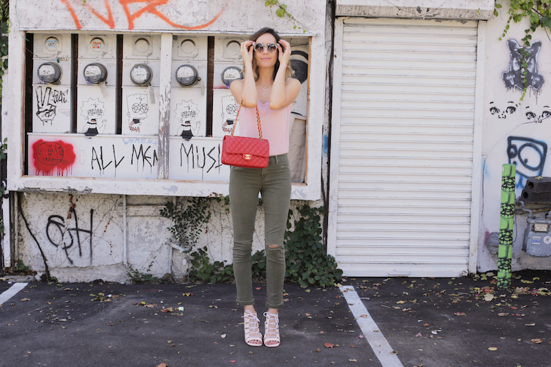 Louise Roe JBrand Skinny Cargo Pants Pink Tank - Front Roe fashion blog 6