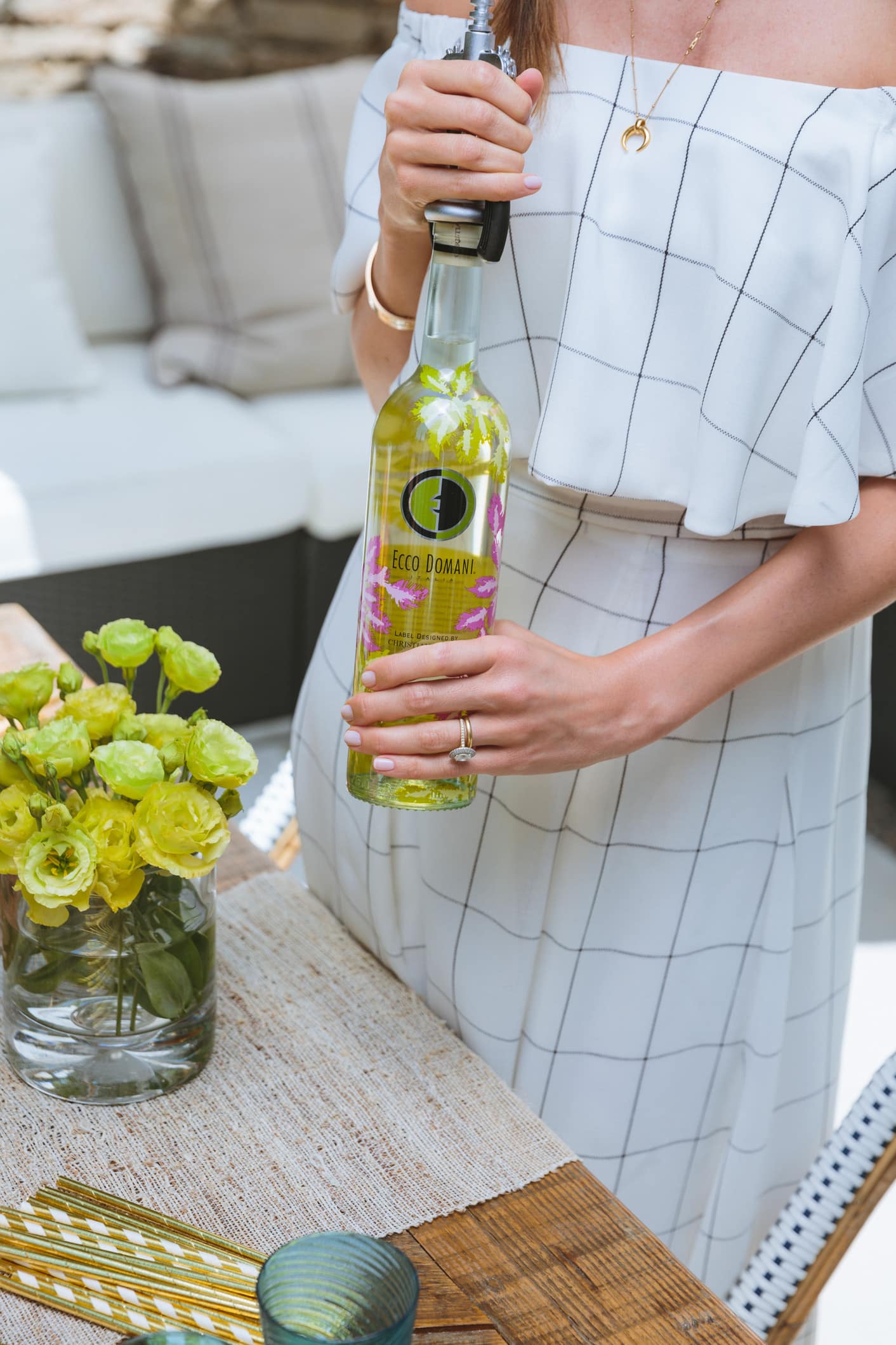 Louise Roe making a Slim Aarons inspired summer party peach sangria recipe with Ecco Domani wine in LA