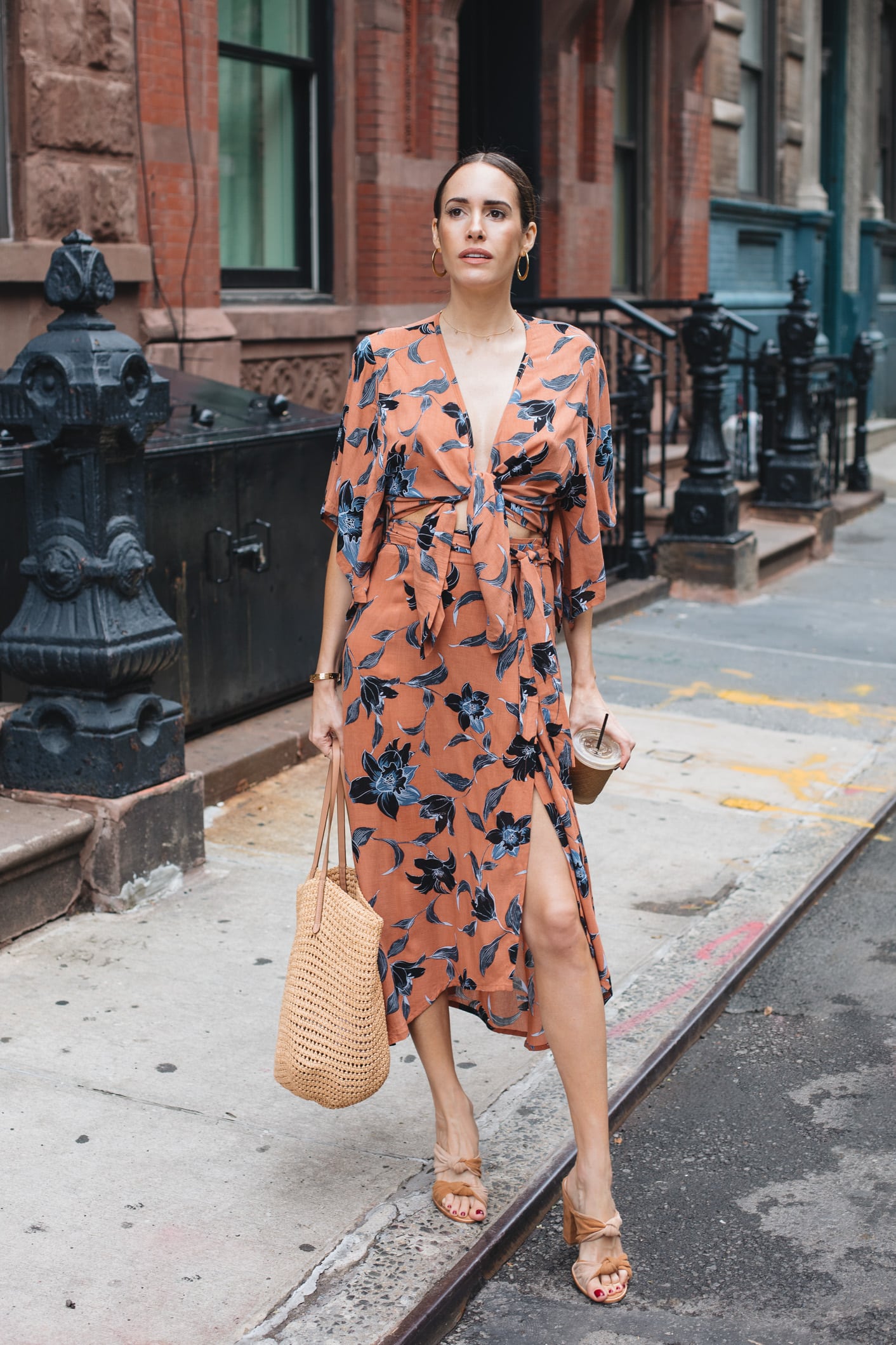 Louise wearing Faithfull the brand fall florals dress in New York