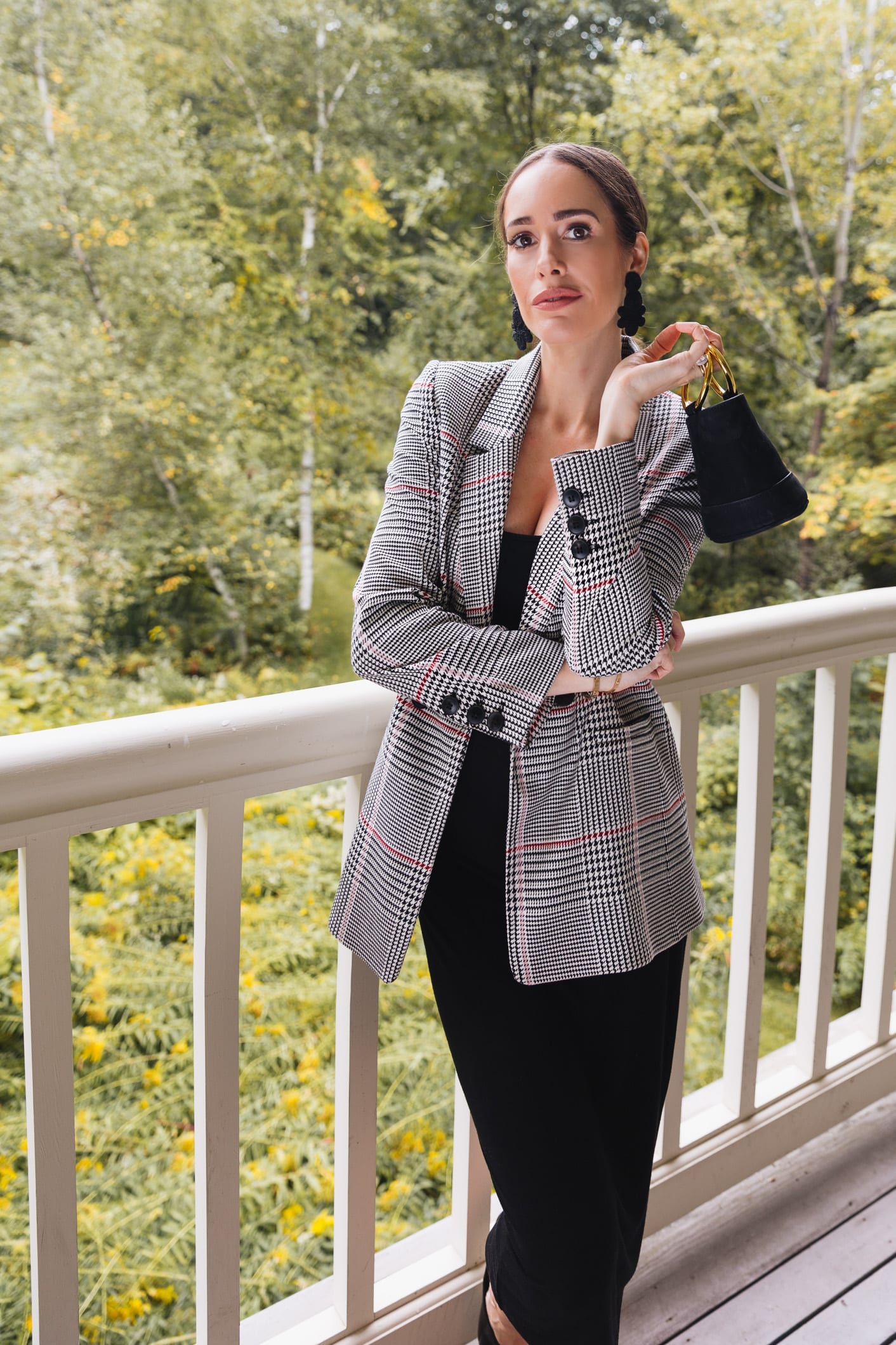Louise Roe wearing oversized tweed blazer for Fall
