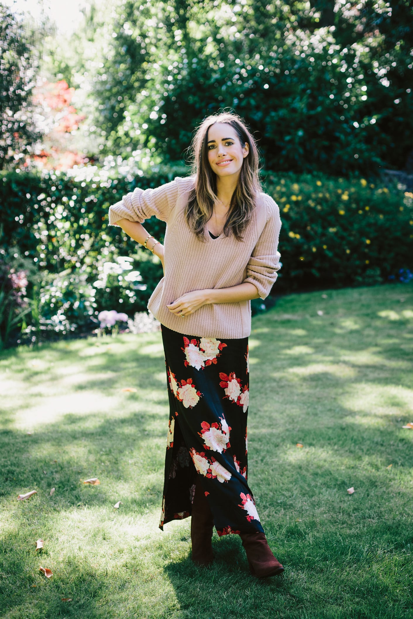 Louise Roe wearing a sweater and slip dress fall outfit