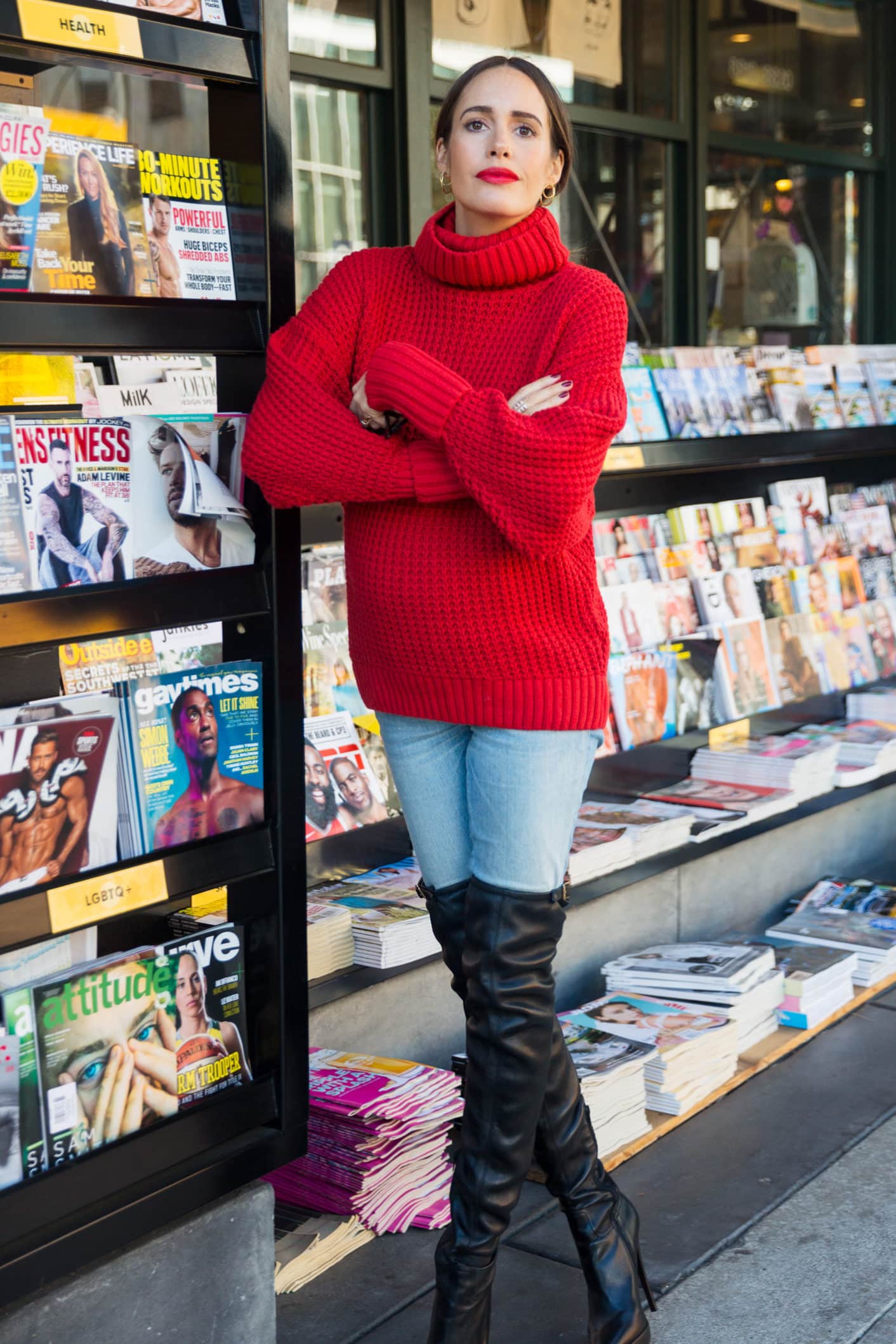 red sweater boots