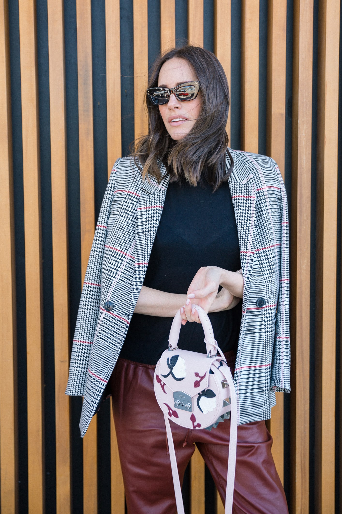 Louise Roe Spring Work Outfit With Leather Trousers Anine Bing Blazer And M. Gemi Heels