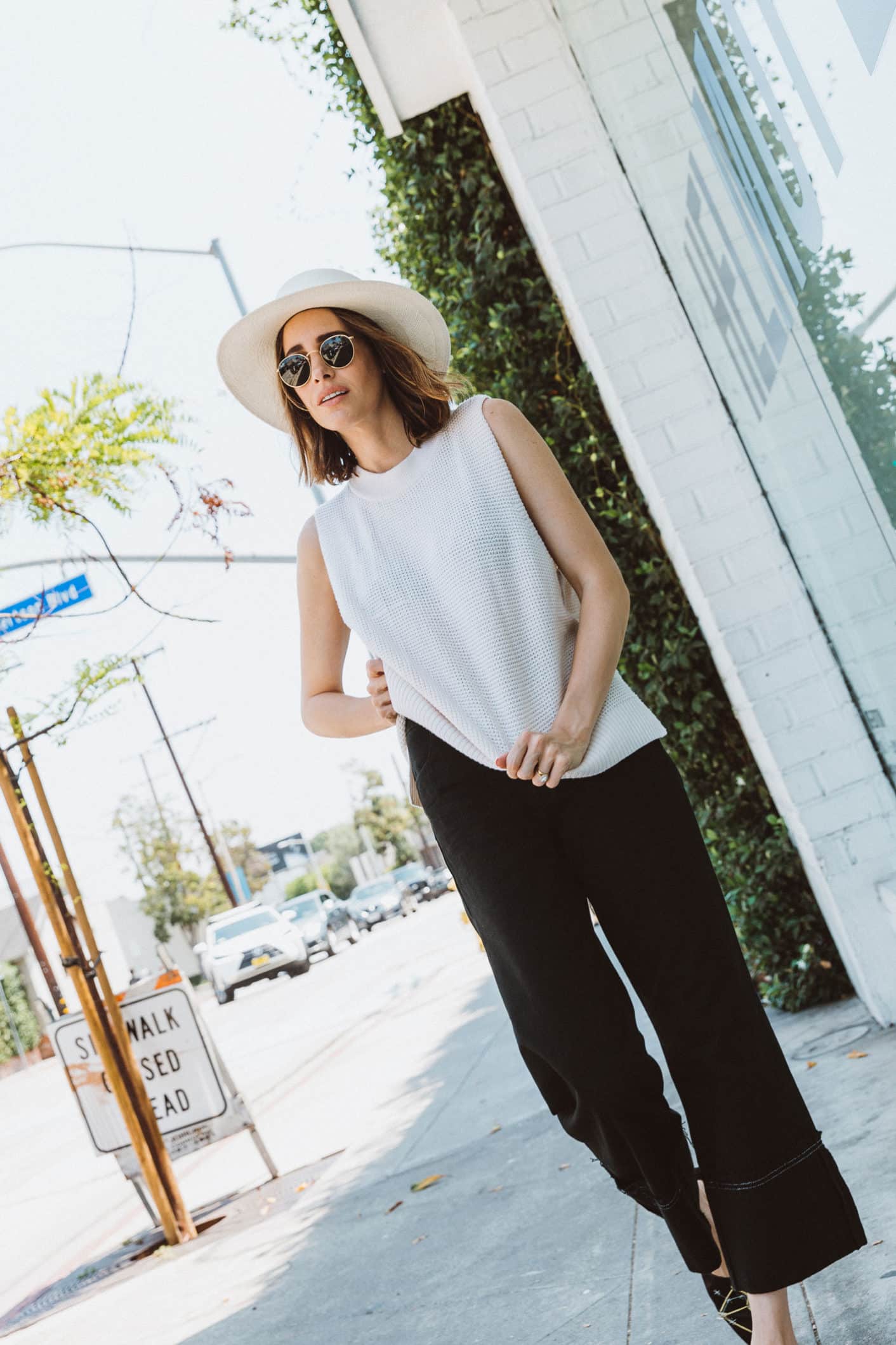 Louise Roe Wearing Black Culotte Jeans And Knit Tank In Los Angeles 8 Front Roe By Louise Roe