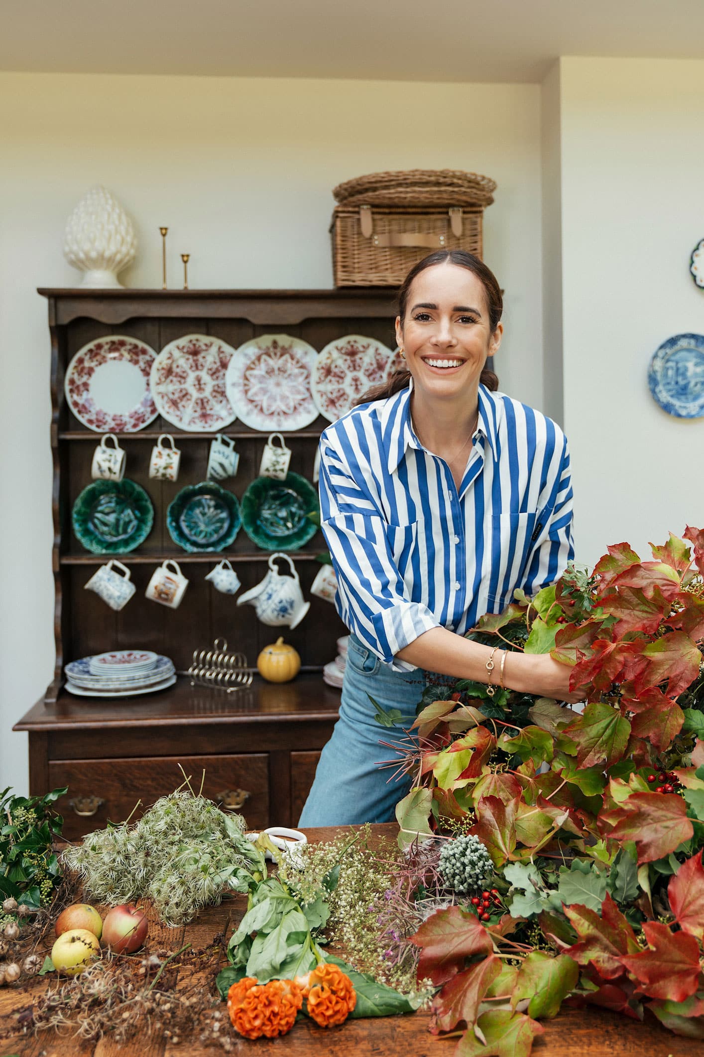Louise Roe of Front Roe decorates an autumn wreath